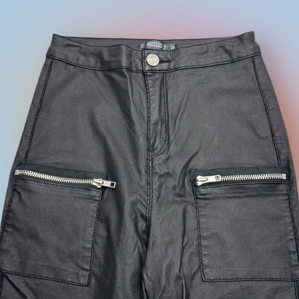 Missguided Women’s 4 TALL Black High-Waisted Moto Pants with Silver Zippers